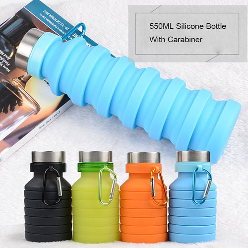 550ml Portable Silicone Collapsible Water Bottle with Carabiner for Sports Outdoor Travel Telescopic Bottle Collapsible Kettle
